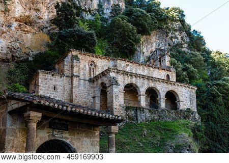 Tobera, Spain - August 5, 2020: Hermitage Of Our Lady Of The Hoz. Picturesque Romanesque Chapel Unde