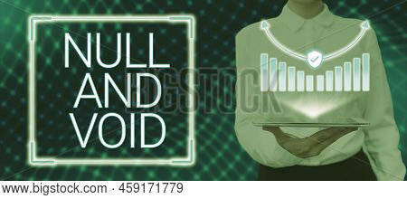 Handwriting Text Null And Void. Business Approach Cancel A Contract Having No Legal Force Invalid In
