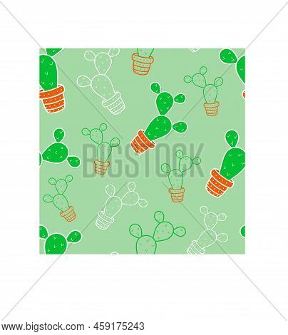 Vector Pattern With Cacti On A Green Background