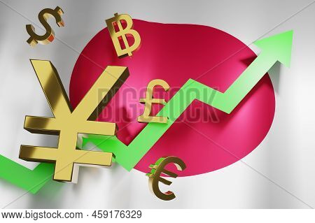Jyp Japanese Yen Currency With Japan National Flag Money Exchange Rate Grow Rising Up Business Finan