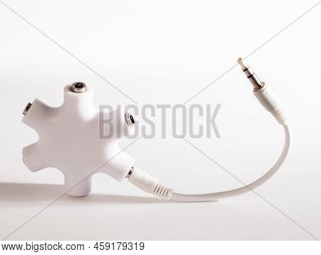Audio Connector For Multi Splitter. Multi Splitter On A White Background. Close-up.
