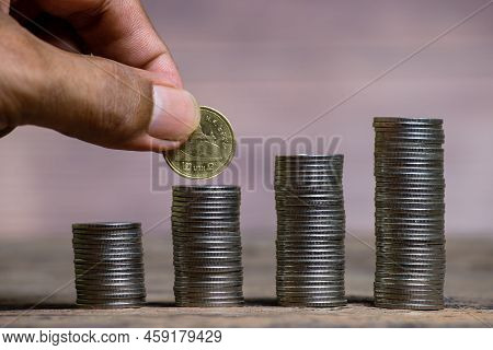 Save Money And Account Banking For Finance Concept, Piggy Bank With Coin On Blurred Background, Save