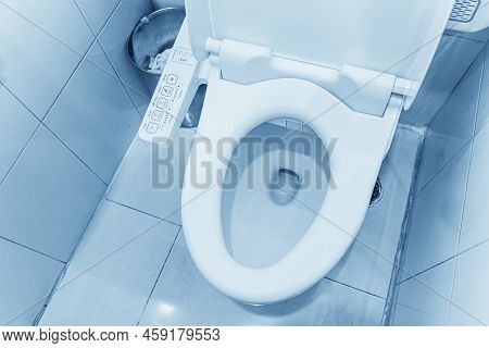 Japanese Electronic Toilet Seat Or Automatic Closet Sanitary Water Cleaning System Blue Color Tone