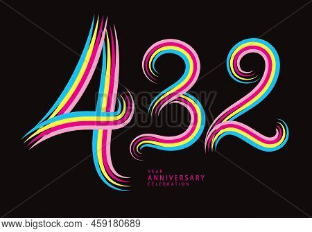 432 Number Design Vector, Graphic T Shirt, 432 Years Anniversary Celebration Logotype Colorful Line,