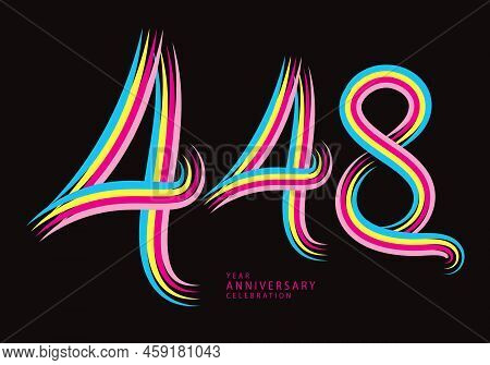 448 Number Design Vector, Graphic T Shirt, 448 Years Anniversary Celebration Logotype Colorful Line,