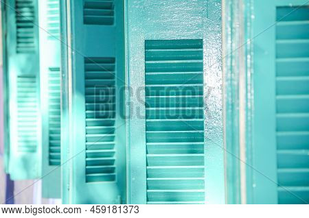 Colorful Window Shutters Of A House In The Neighborhood Of La Boca, Buenos Aires, Argentina