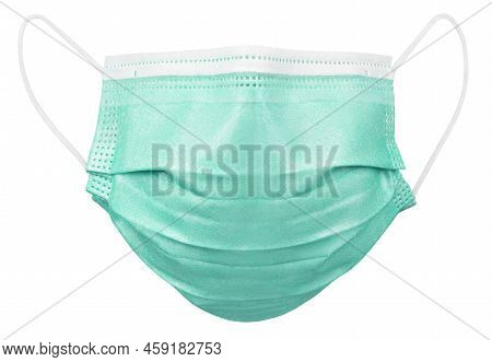 Green Medical Protective Face Or Surgical Mask Isolated On White Background With Clipping Path. Monk