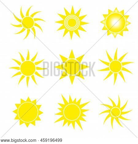 Colorful Suns In Hand Drawn Style. Circle Frame Set. Vector Illustration. Stock Image.