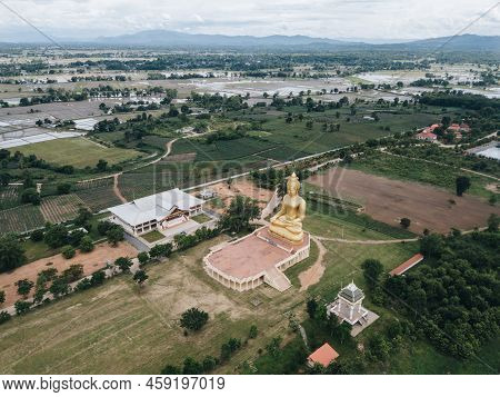 Aerial View Of Big Golden Buddha Statue In Phutthamonthon (buddhist Park) Build To Celebrate Its 750