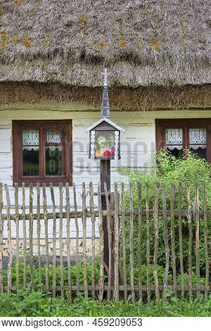 Tokarnia, Poland - May 2, 2018: Old Traditional Polish Wooden House In Open-air Museum, Museum Of Th