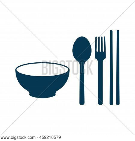 Spoon, Fork, Chopsticks And Bowl Icon Isolated. Vector Illustration