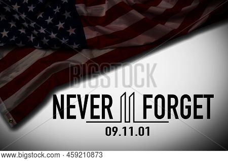 Patriot Day Typographic Emblem. 9-11 Logo, We Will Never Forget. Illustration. 11 September. Design 