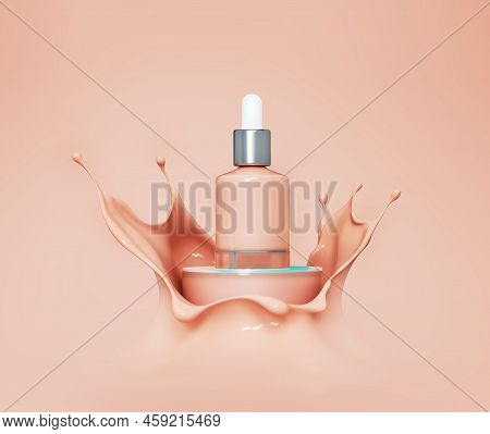 Blank Cosmetics Skincare Product Or Packaging For Mock Up. Liquid Makeup Foundation Bottle With Cosm