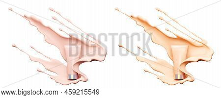 Make Up Liquid Foundation Cream Cosmetics Bottle On Splashing Cosmetic Liquid, Advertising. Cosmetic