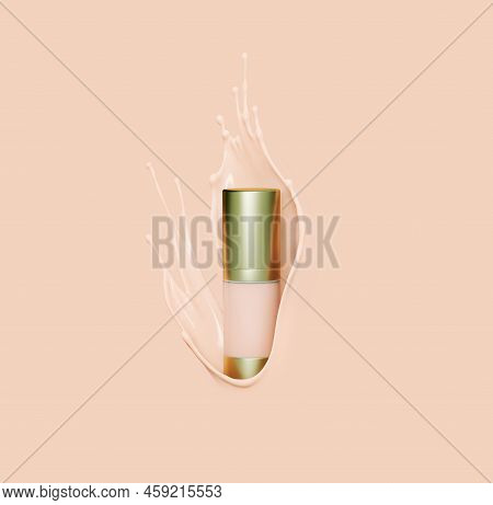 Make Up Liquid Foundation Cream Cosmetics Bottle Or Jar In Splashing Liquid, Advertising. Cosmetic P