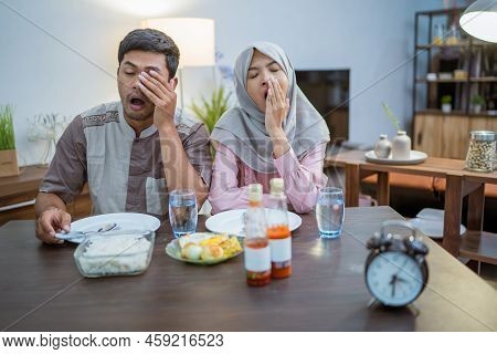 Muslim Couple Having Breakfast Or Sahur In Morning