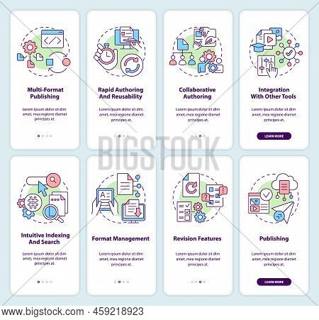 Lcms And Cms Features Onboarding Mobile App Screen Set. Integration Walkthrough 4 Steps Editable Gra