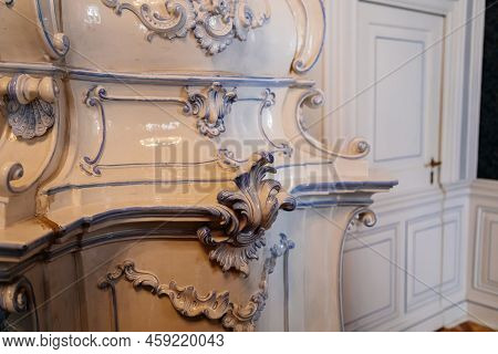 Slatinany, Czech Republic, 17 April 2022:  Castle Chateau Representative Interior With Baroque Woode