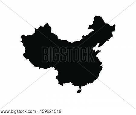 China Map. Chinese Country Map. Black And White Prc National Outline Geography Border Boundary Shape