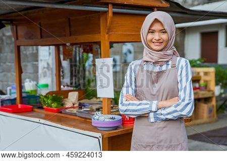 Proud Muslim Woman With Her Small Food Stall