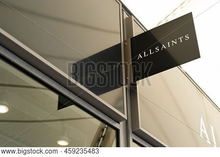 Ashford Outlet Centre, Kent, England - Apr 10 2022: Close Up Of Allsaints British Fashion Retail Sto