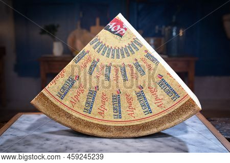 July 12 2022, Lyon, France : Tasted Famous Swiss Cheese, Le Gruyere D'alpage For Lunch And Food Expe
