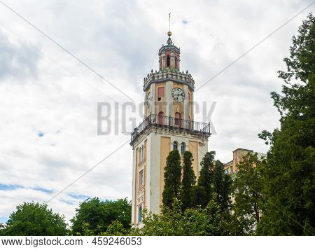 Town Hall Of Sambir On Market Square Was Built In 1638-1668 And Reconstructed In 1844. Tower Of The 