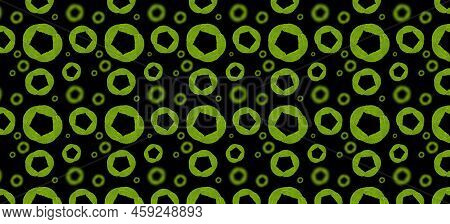 Seamless Pattern With Circles Of Leaves On Black.