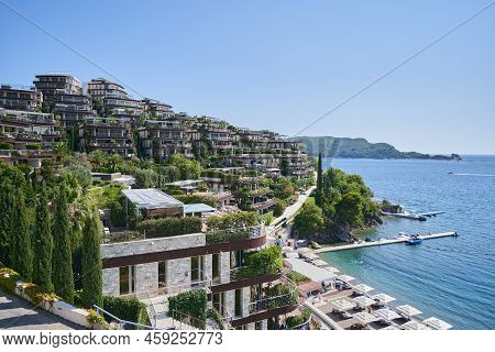 Budva, Montenegro - July 23, 2021: View Of Luxurious Dukley Hotel By The Sea