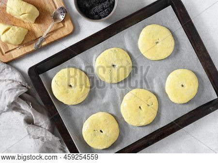 Traditional Christmas Austrian Pies Mohnzelten Not Prepearing On Cooking Paper , Top View