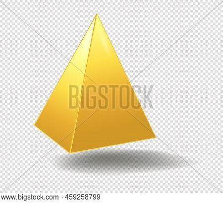 Golden Figure Pyramid. Render Of Luxurious And Shiny Object, Metal. Shiny Object With Shadow And Ref