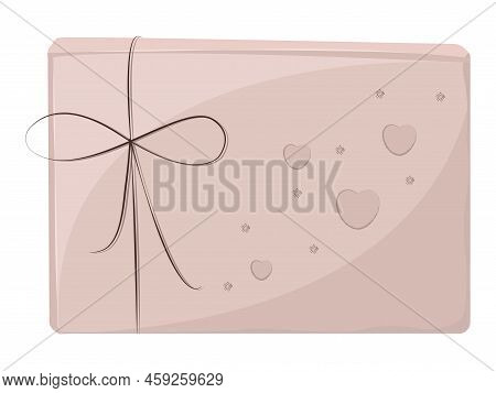 Beige Envelope With Bow, Monochrome Illustration Isolated On White