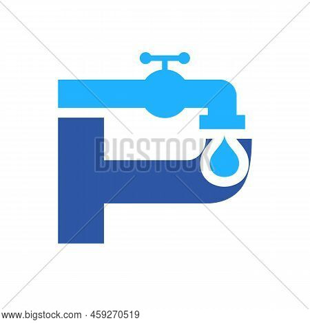 Letter P Plumber Logo Design. Plumbing Water With Letter P Logo Template