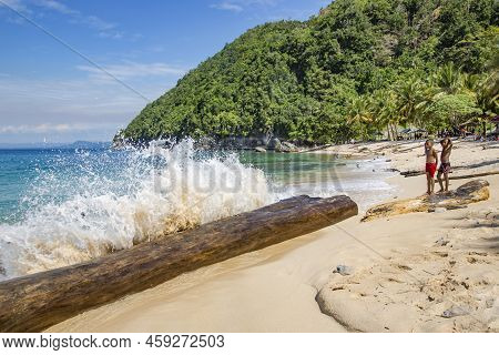 Papua New Guinea, Jayapura, August, 15, 2019 - Indonesian Funny Children Swim In The Indian Ocean Ne