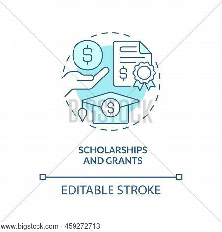 Scholarships And Grants Turquoise Concept Icon. Financial Aid For Education Abstract Idea Thin Line 