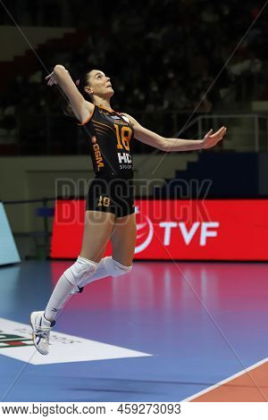 Istanbul, Turkey - March 13, 2022: Gamze Kilic Serves During Galatasaray Hdi Sigorta Vs Vakifbank Tu