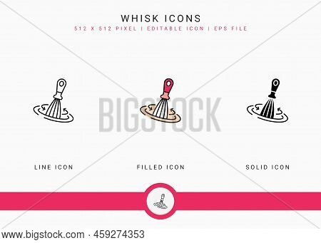 Whisk Icons Set Vector Illustration With Solid Icon Line Style. Kitchen Utensils Concept. Editable S