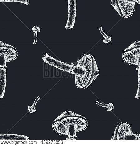 Seamless Pattern With Hand Drawn Chalk Honey Agaric Stock Illustration