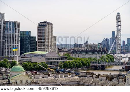 London - May 18, 2022: The Royal Festival Hall, County Hall, The London Eye And Other Buildings With