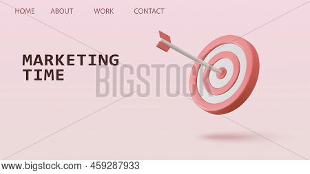 3d Marketing Time Concept. Red Target And Arrows. Business Finance Target Concept. Marketing Time Co