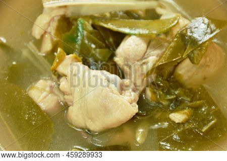 Boiled Chicken And Bone With Cowa Leaf Tom Yum Soup On Bowl