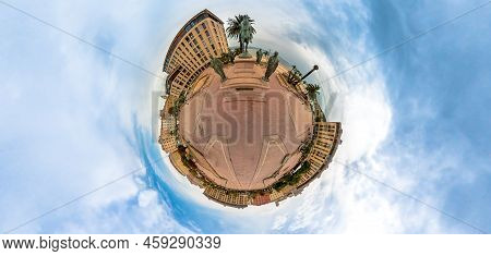 Aerial 360 Panorama Tiny Planet Of Place De Gaulle Square With The Monument To Napoleon And His Brot
