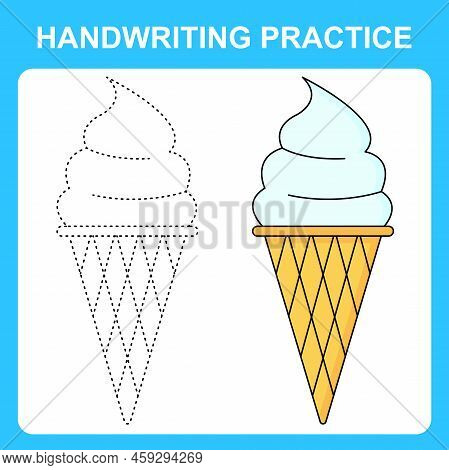 Handwriting Practice. Trace The Lines And Color The Ice Cream. Educational Kids Game, Coloring Book 