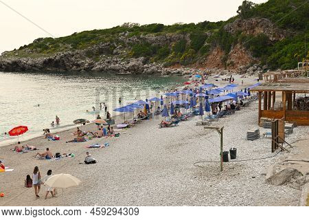Drobnici, Montenegro - June 5, 2022: Drobni Pijesak Beach, A Picturesque Bay With Clean Water For Sw