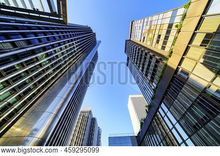 Top View Of The Office Skyscrapers In Madrids Financial District, Azca Complex.