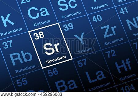 Strontium On Periodic Table Of The Elements. Alkaline Earth Metal And Chemical Element With Atomic N