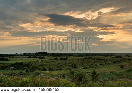 Serene Landscape Lake In The Evening - The Shores Of Lake Otolovo In Belarus