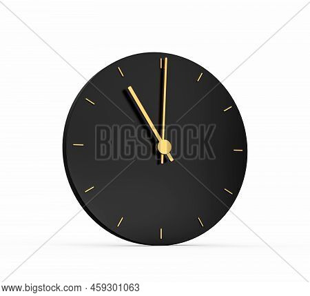 Premium Gold Clock Icon Isolated 11 O Clock On Black Background. Eleven O'clock Time 11:00 Or 23:00 