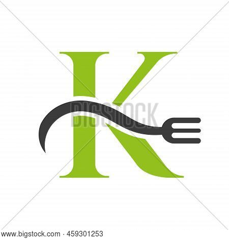 Letter K Restaurant Logo Concept With Fork Vector Template