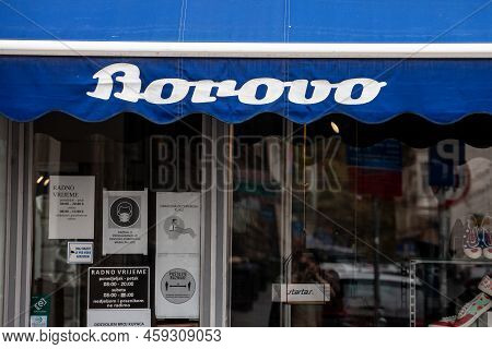 Zagreb, Croatia - September 19, 2021: Borovo Shoes Logo On Their Main Shop In Zagreb. Borovo Shoes (